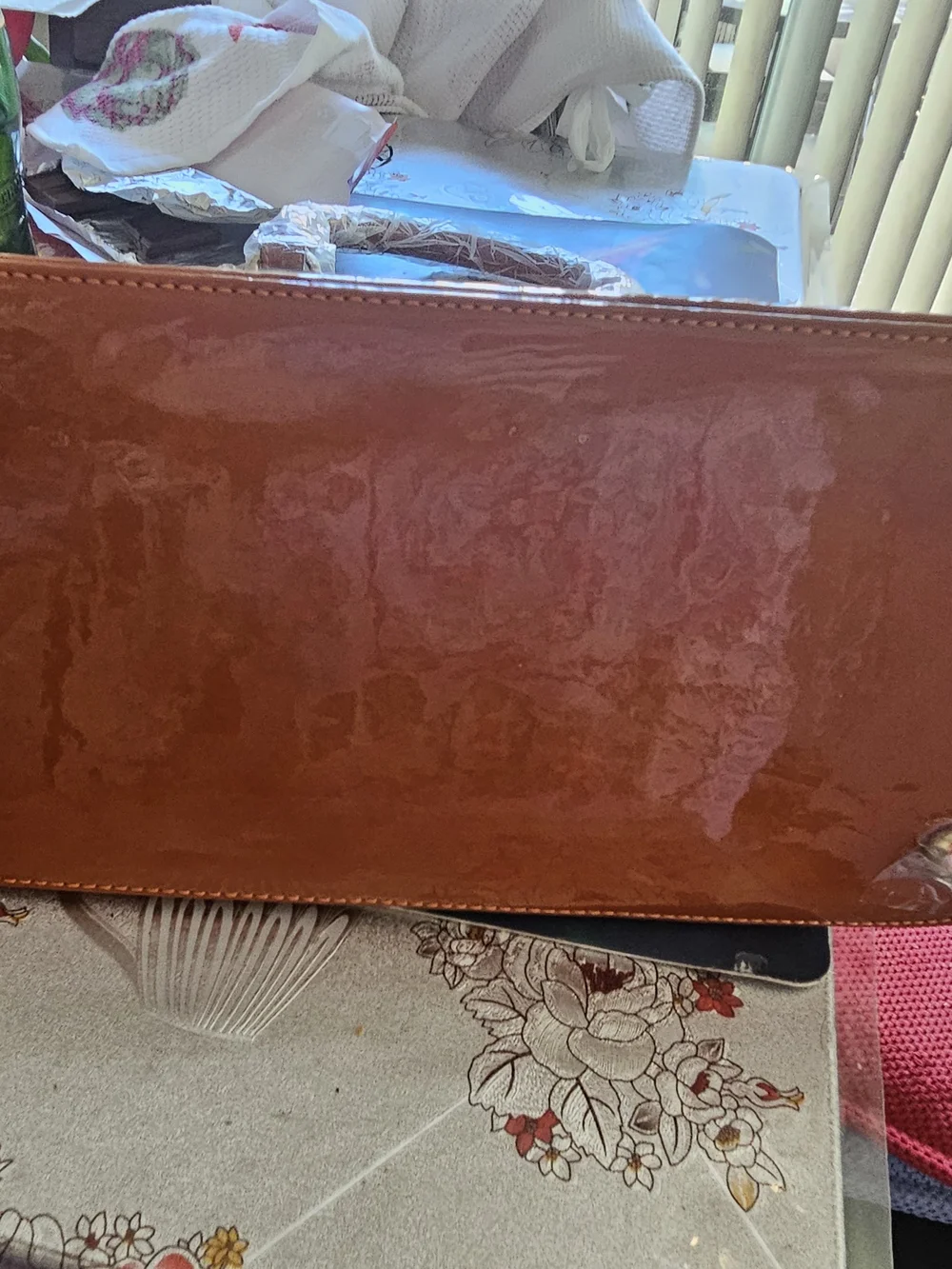 Stylish Coffee Patent  Leathet Handbag